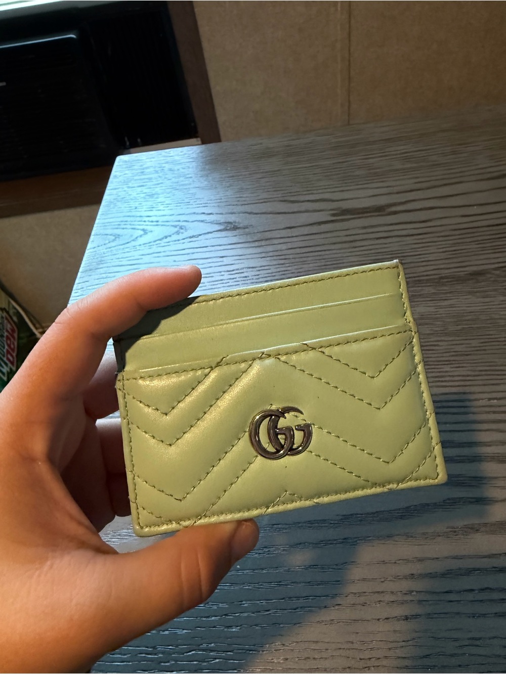 Gucci Mint Green Chevron Leather Card Case with GG Logo